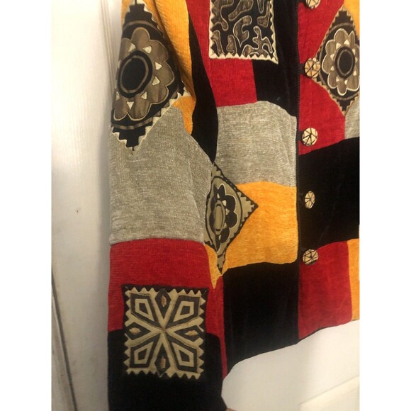 Vintage Julia Kim Jacket Women L Black Gold Red Boho Art Hippie Peasant Lined - Picture 7 of 10